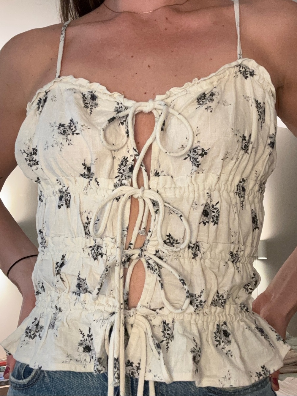 H&M Cream Floral Tie-Front Camisole